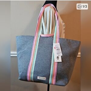 MSS $80 Wildfox Gray Tote with Rainbow Striped Handles